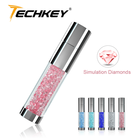 Nouveau TECHKEY rouge à lèvres usb clé usb lecteur de stylo 64 GB clé usb mémoire memoria cel clé usb 32 GB 16 GB 8 GB 4 GB cadeau strass ► Photo 1/6