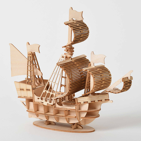 Découpe Laser bricolage voile bateau Train avion jouets 3D en bois Puzzle jouet assemblage modèle Kits décoration de bureau pour les enfants enfants ► Photo 1/6