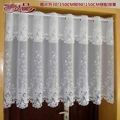 Demi-rideau de campagne brodé, luxueux, cantonnière à ourlet en dentelle, pour porte d'armoire de cuisine, A-114 ► Photo 1/6