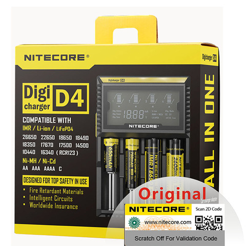Nitecore – chargeur de batterie D4 18650 avec écran LCD, pour IMR Li-ion LiFePO4 Ni-MH ni-cd, charge 26650 18650 14500 H15 ► Photo 1/6