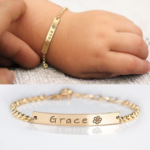 Bracelet personnalisé avec nom de bébé, en acier inoxydable, réglable, pour l'identification des bébés et des enfants, pour cadeau d'anniversaire pour filles et garçons BFF ► Photo 1/6