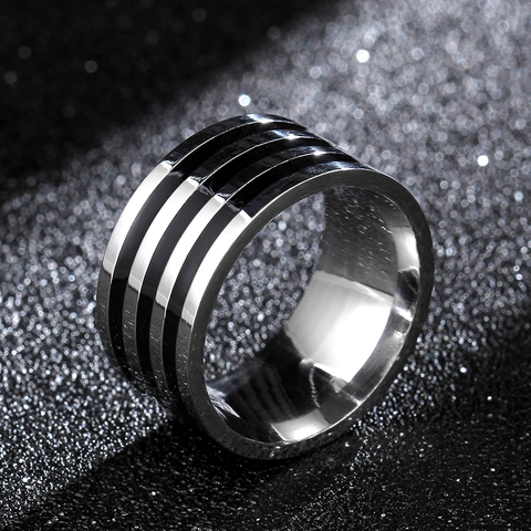 MANGOSKY haute qualité Vintage 10MM argent noir bague en titane pour hommes et femmes anneau personnalisé personnaliser anneau anneau gravé ► Photo 1/6