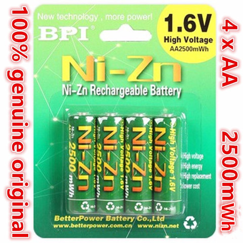 Lot de 4 batteries BPI AA 2500mWh ni-zn 1.6V 1.5V, rechargeables à faible décharge automatique et à haute résilience ► Photo 1/6