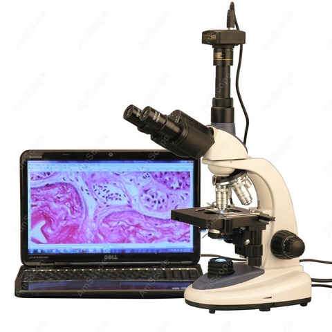 AmScoe – Microscope composé trinoculaire LED, 40x2500x, 3W, avec caméra numérique 1,3 mp ► Photo 1/1