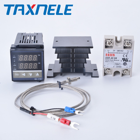 Régulateur de température PID numérique REX-C100 REX C100 thermostat + 40DA relais SSR + K Thermocouple 1m sonde RKC ► Photo 1/6