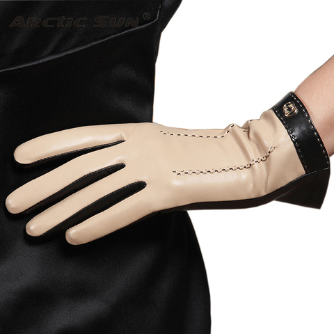 Nouvelle annonce femmes en cuir véritable écran tactile gants mode cinq doigts en peau de mouton gant avec doublure en velours chaud dames L169NC2 ► Photo 1/6