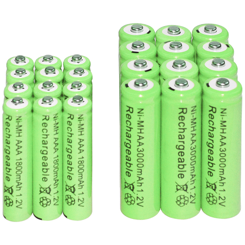 Piles rechargeables AAA 1800mAh + AA 3000mAh 1.2v Ni-MH, 2/6/12/16/20/24/30 pièces ► Photo 1/6