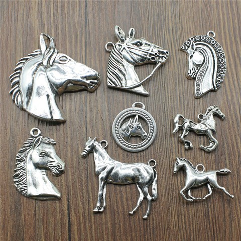 2 pièces breloques cheval Antique couleur argent cheval tête pendentif à breloques bijoux grand cheval breloques pour la fabrication de bijoux ► Photo 1/2