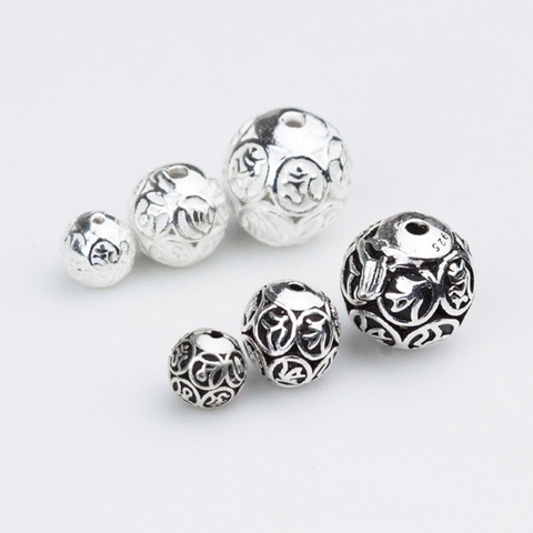 Boules rondes en argent Sterling 100% 925 perles breloque, 6mm 8mm 10mm, breloques de bouddha Mantras artisanales, matériel de fabrication bijoux à bricoler soi-même ► Photo 1/4