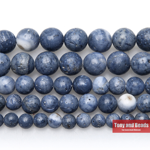 Perles de corail bleu en vrac, pierre naturelle, cordon de 15 pouces, taille au choix 6 8 10 12 MM, pour la fabrication de bijoux ► Photo 1/1