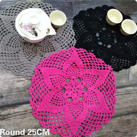 Napperon rond Vintage en dentelle de coton de 25CM, napperon de Table en Crochet fait à la main, pour tasse à café, dessous de verre, 3 couleurs ► Photo 1/6