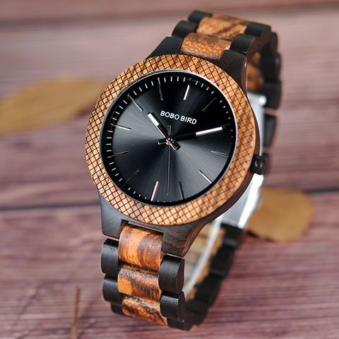 BOBO BIRD – montre classique en bois pour hommes, vente en gros, montre-bracelet avec Logo personnalisé, lunette à grille, LD30-1 ► Photo 1/6