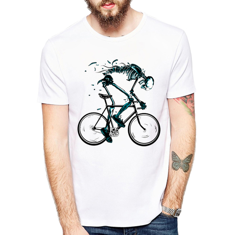 Vêtements usés vélos T-shirts hommes drôle squelette vélo conception à manches courtes col rond T-shirts mode Sku'l'l Style hauts T-shirts ► Photo 1/5