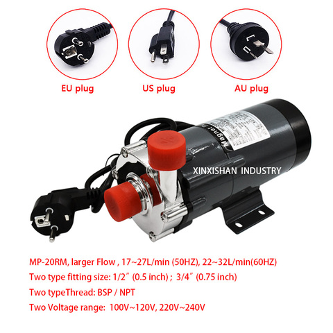 Pompe à eau pour brassage à domicile, tête magnétique en acier inoxydable MP-20R 304, haute température jusqu'à 3/4 °c ► Photo 1/6