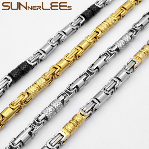 SUNNERLEES 316L Acier Inoxydable Collier 6mm Géométrique Byzantin Lien Chaîne Argent Or Noir Hommes Femmes Bijoux Cadeau SC42 N ► Photo 1/6