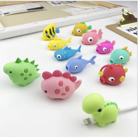 Dessin animé mignon poisson dinosaure câble protecteur données ligne cordon protecteur protection câble enrouleur couverture pour iPhone USB câble de charge ► Photo 1/6