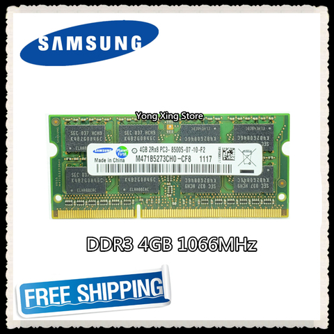 Samsung – mémoire de serveur d'ordinateur portable, modèle DDR3, capacité 4 go 4 go, fréquence d'horloge 1066/PC3-8500S MHz, RAM 8500 so-dimm ► Photo 1/2