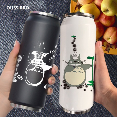 OUSSIRRO Creative canettes tasse en acier inoxydable Totoro Thermos Portable unisexe étudiants personnalité à la mode paille tasse W2687 ► Photo 1/5