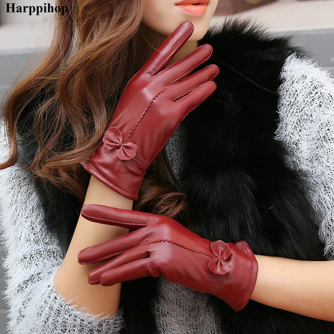 2022 gants en cuir véritable pour femmes gants en peau de mouton rouge automne et hiver gants coupe-vent femme ► Photo 1/6