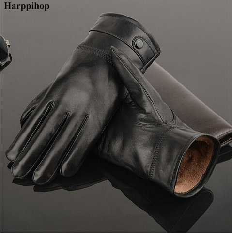 2022 gants en cuir, cuir véritable, noir, couleur marron, gants en cuir hommes, gants d'hiver en cuir chaud, moufles de marque ► Photo 1/4