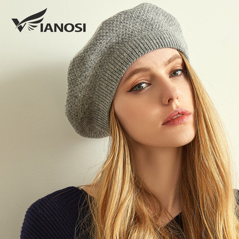 VIANOSI – béret pour femme, chapeau d'hiver en laine angora, tricoté, de luxe, avec strass, à la mode, couleur unie, Gorros épais ► Photo 1/6