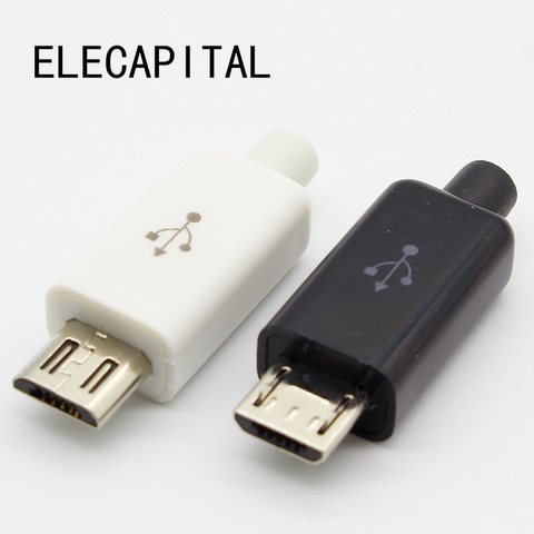 Connecteurs de soudage Micro USB 5 broches mâle 10 pièces, chargeur 5P, prise de charge queue USB 4 en 1 blanc et noir ► Photo 1/5