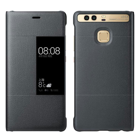 Coque en cuir PU ultramince avec fenêtre de vue, étui à rabat pour Huawei P9 Plus, veille automatique ► Photo 1/5