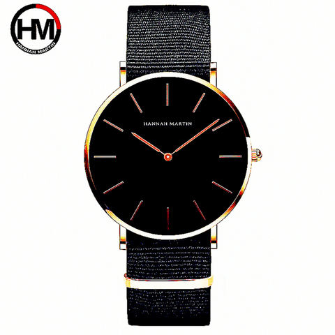 Hannah Martin deux aiguilles mode hommes marque de luxe montres Simple mince conception en Nylon bracelet en cuir DW Quartz montre-bracelet FD1030 ► Photo 1/6