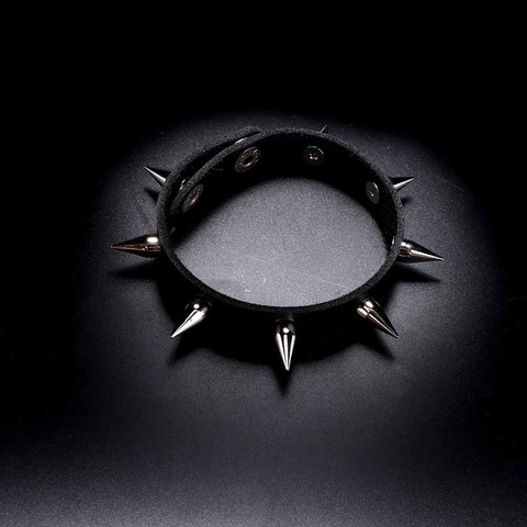 Bracelet réglable en cuir noir pour femmes, unisexe, Punk, couleur argent, cône à rivets, manchette ► Photo 1/6
