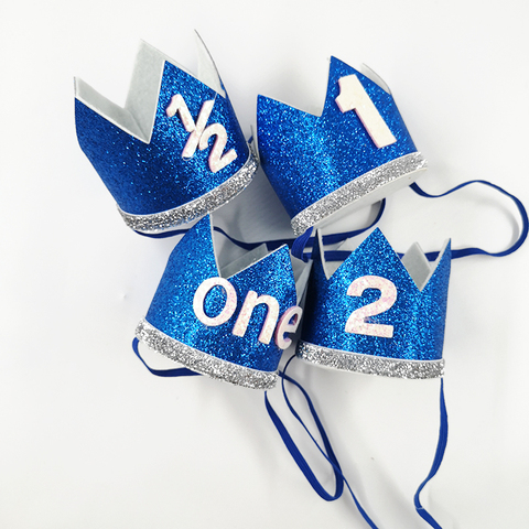 Chapeaux de fête d'anniversaire bleu argent, 1 pièce, couronne de princesse pour enfants d'un an, bandeau de décoration pour réception-cadeau pour bébé, fourniture de fête pour 1er anniversaire ► Photo 1/6