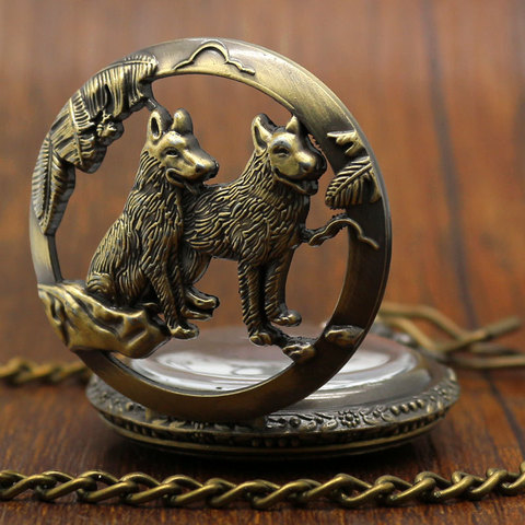 Montre De poche Relogio De Bolso, en Bronze, chien loup, ajouré, Quartz, pendentif, cadeau pour femmes et hommes, P911C ► Photo 1/5