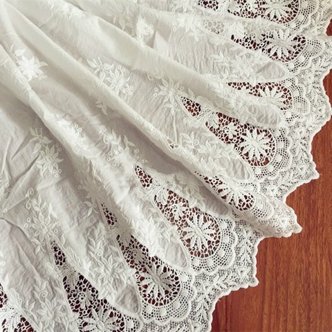 Tissu en dentelle blanche cassé, largeur 125cm, jupe en coton, tissu brodé, accessoires pour vêtements ► Photo 1/1