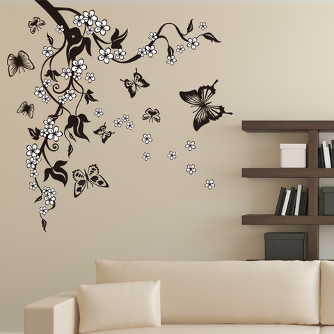Autocollant Mural créatif en Pvc avec branche de fleur et papillon, décoration pour la maison, sparadrap pour le salon, Art Mural, Diy bricolage ► Photo 1/5