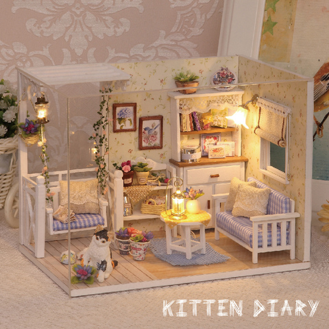 Maison de poupée Miniature, meuble en bois, maison de poupée, bricolage, chambre Miniature chat mignon pour poupées, cadeau d'anniversaire, jouets pour enfants ► Photo 1/6