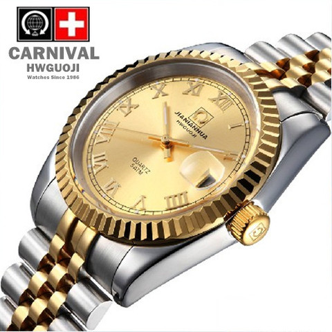 Montre de luxe pour homme, bracelet de carnaval lumineux, entièrement automatique, étanche, en acier doré, avec strass, bijoux ► Photo 1/6