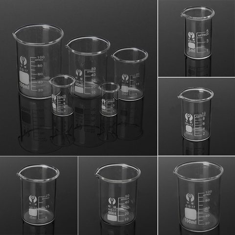 Lot de 5 béchers de laboratoire en verre Borosilicate, 5/10/25/50/100ml, verres de mesure, pour l'école et les études ► Photo 1/6