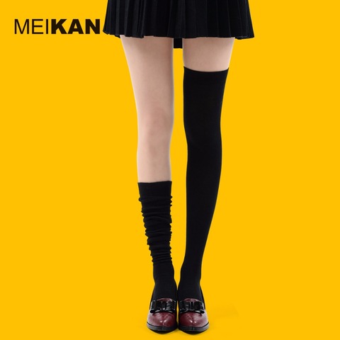 MEIKAN – chaussettes colorées en coton peigné pour femmes, chaussettes au dessus du genou, couleur unie, mode Kawaii, bas mignons pour quatre saisons, MK1229 ► Photo 1/5