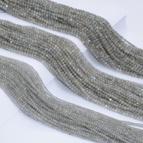 Perles rondes à facettes en Labradorite naturelle, 2mm / 3mm / 4mm / 5mm ► Photo 1/5