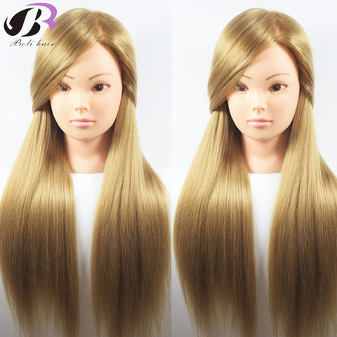 Boli Meilleur 65 CM 100% Haute Température fibre cheveux blonds tête d'entraînement De Coiffure Formation Pratique Mannequin tête de poupée À Vendre ► Photo 1/6