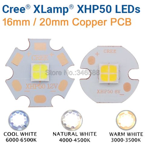 Diode émetteur LED, CREE XHP50 XHP-50 blanc froid 6500K blanc neutre 5000K blanc chaud 3000K 6V 12V sur 16mm 20mm Cooper PCB ► Photo 1/5