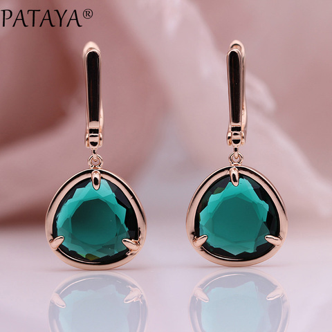 PATAYA – boucles d'oreilles longues en forme de Triangle pour femmes, simples, vert, bijoux à la mode, Rose, or, couleurs acidulées, uniques en Zircon, nouvelle collection 585 ► Photo 1/6