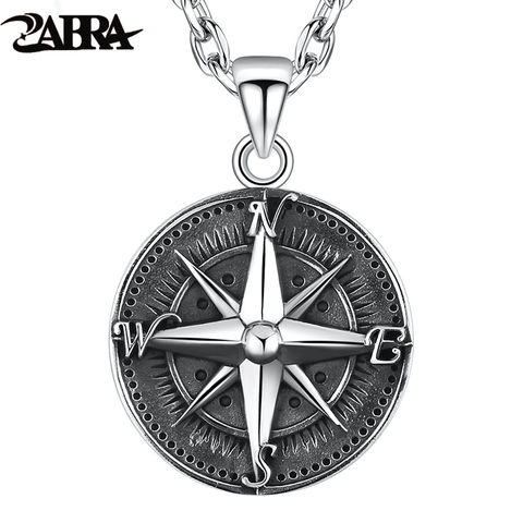 ZABRA-pendentif en argent Sterling 925 et authentique avec boussole ronde pour hommes, Vintage Punk Rock ► Photo 1/6