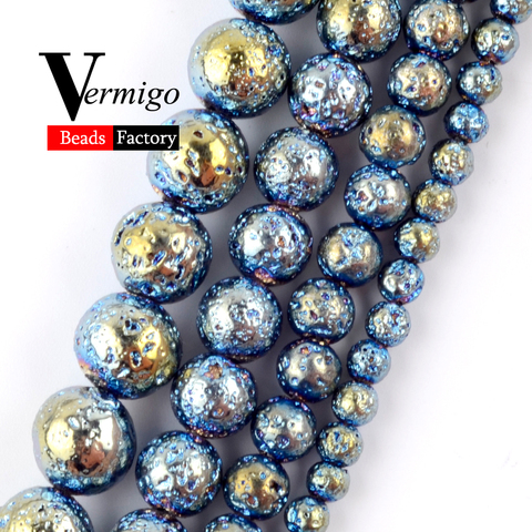Perles en pierre naturelle, hématite bleue, lave minéral, pour la fabrication de bijoux, 4 6 8 10mm, accessoires de bricolage, vente en gros ► Photo 1/5