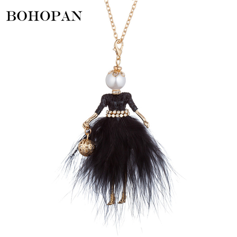 Collier de poupées et de filles, robe peluche, longue chaîne, pendentif, strass, collier à boule pour femmes et filles, bijoux, déclaration, 2022 ► Photo 1/6