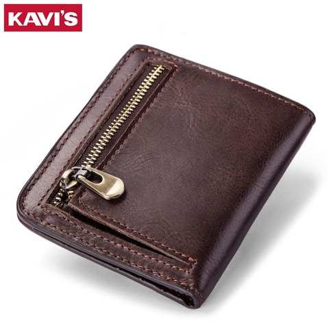 KAVIS petit porte-cartes en cuir véritable portefeuille hommes mâle porte-monnaie Mini Portomonee pince pour sac d'argent mince pour poche à glissière ► Photo 1/6