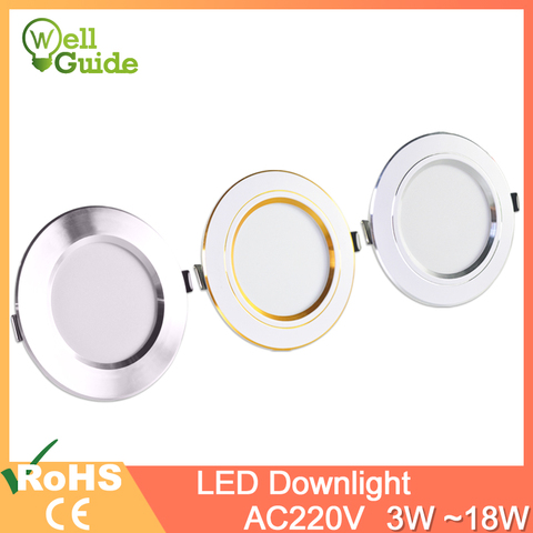 Downlight or argent blanc Ultra mince en aluminium led downlight 3W 5W 9W 12W 15W 18W AC220V 240V rond encastré LED Spot d'éclairage ► Photo 1/6