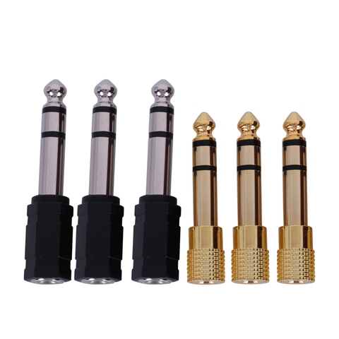 6 pièces adaptateur casque 6.35mm(1/4 pouces) mâle à 3.5mm(1/8 pouces) femelle stéréo Audio écouteur adaptateur Jack, noir/or Pl ► Photo 1/6