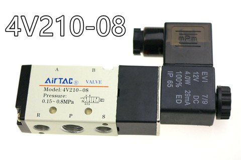 Airtac – électrovanne électrique à 5 voies, 2 positions, taille de Port de 1/4 pouces, 4V210-08 DC 24V DC12V AC110V AC220V ► Photo 1/4