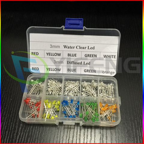 200 pièces/lot 3MM LED assortiment Kit couleur primaire eau claire rouge bleu vert jaune Orange blanc bricolage 3mm Diode pack Six couleurs ► Photo 1/1