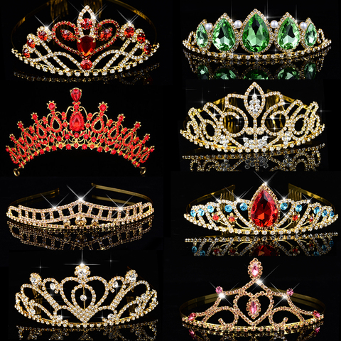 Diadème couronne de princesse grande reine avec strass, vert et rouge, accessoires de coiffure pour mariage ► Photo 1/6